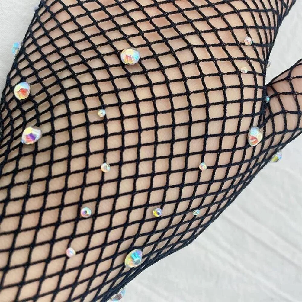 Women's A-Mesh-‌Black Rhinestone Sparkly Elbow Length Gloves Halloween Costumes
